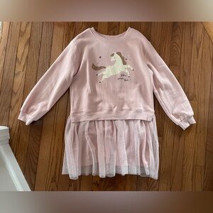 H&M pink pony horse unicorn sweatshirt dress with glitter tulle sequins 8-10